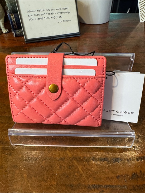 Kurt Geiger Handbags - Kurt Geiger Quilted Coral Card Wallet with Gold Snap